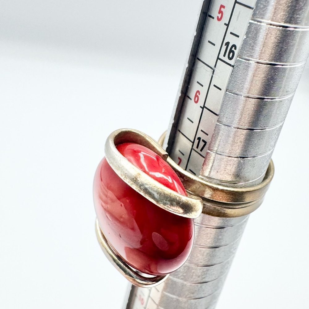 Red Coral Vintage Silver Plated Boho Ring 7 - Picture 8 of 9
